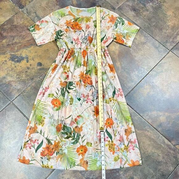 Zara Printed Floral Sheer Polyester Printed Tulle High-Waisted Dress Small - Picture 5 of 10